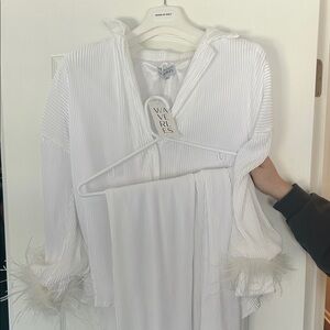 White Feather Trim Pajama Set